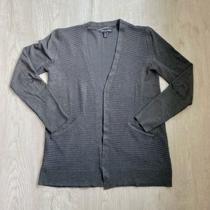Grey Open Front Ribbed Cardigan Sweater with Pockets